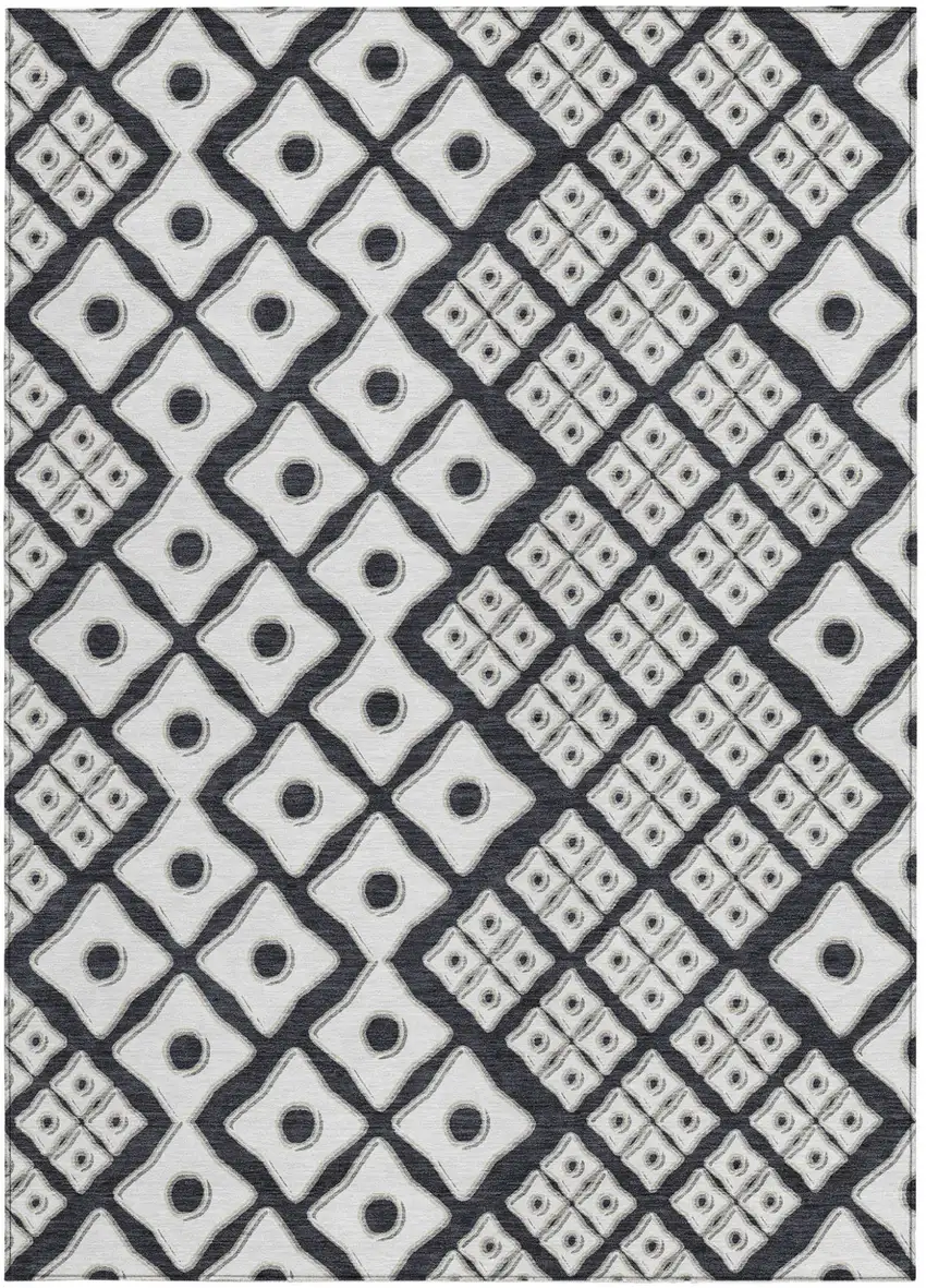 Black And Ivory Geometric Washable Indoor Outdoor Area Rug Photo 8