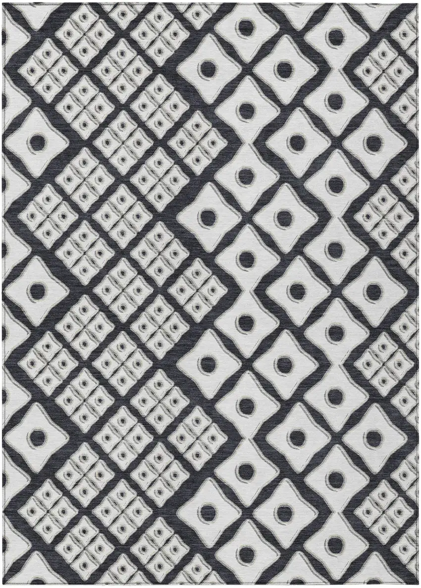 Black And Ivory Geometric Washable Indoor Outdoor Area Rug Photo 2