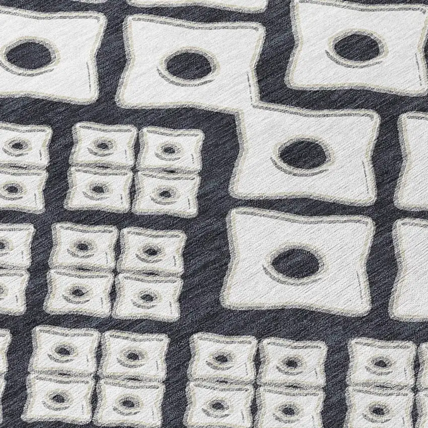 Black And Ivory Geometric Washable Indoor Outdoor Area Rug Photo 6