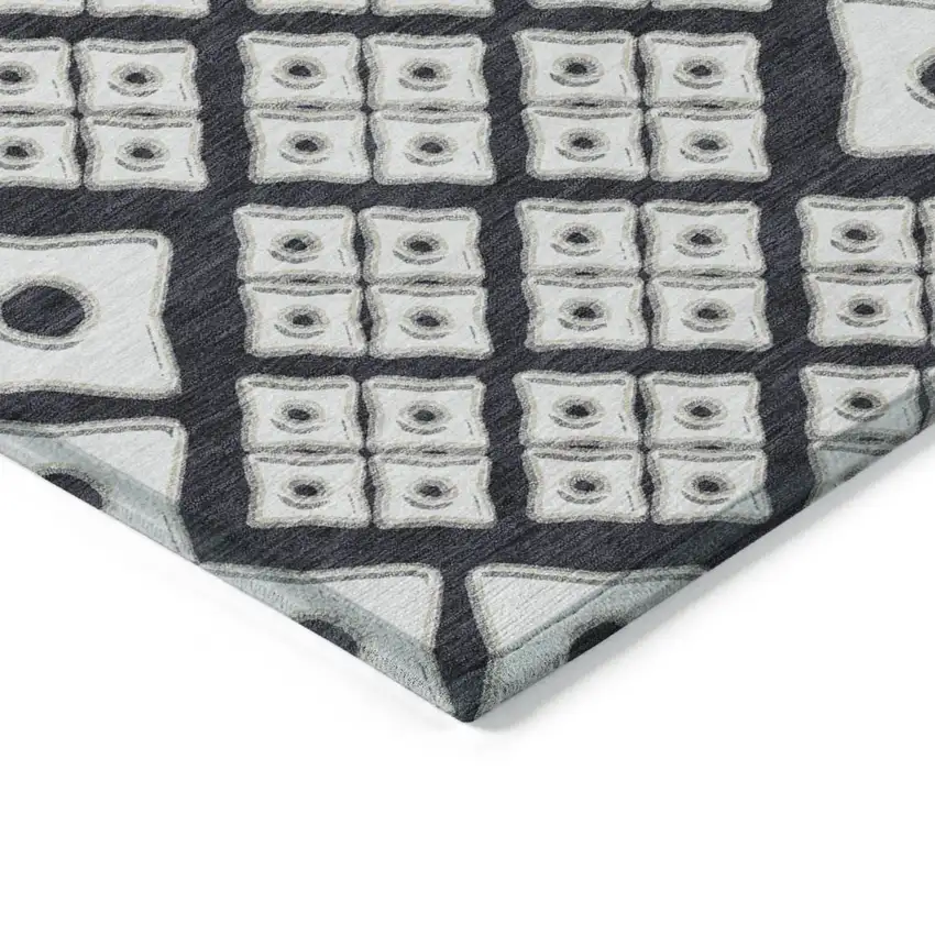 Black And Ivory Geometric Washable Indoor Outdoor Area Rug Photo 4