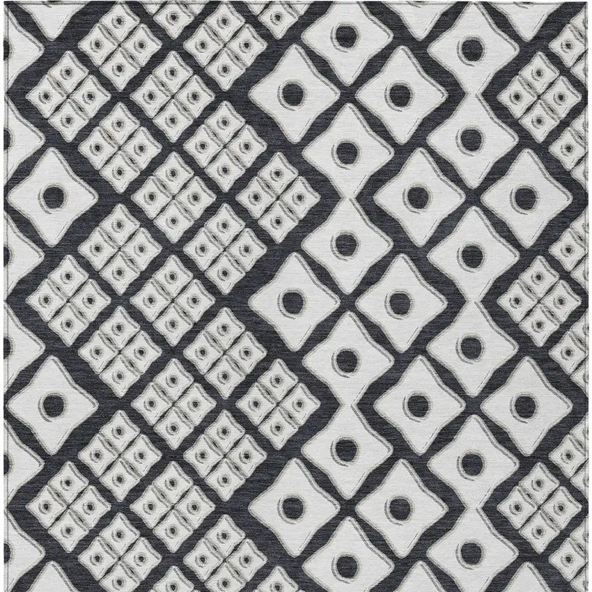 Black And Ivory Geometric Washable Indoor Outdoor Area Rug Photo 7