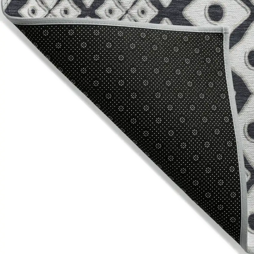 Black And Ivory Geometric Washable Indoor Outdoor Area Rug Photo 5
