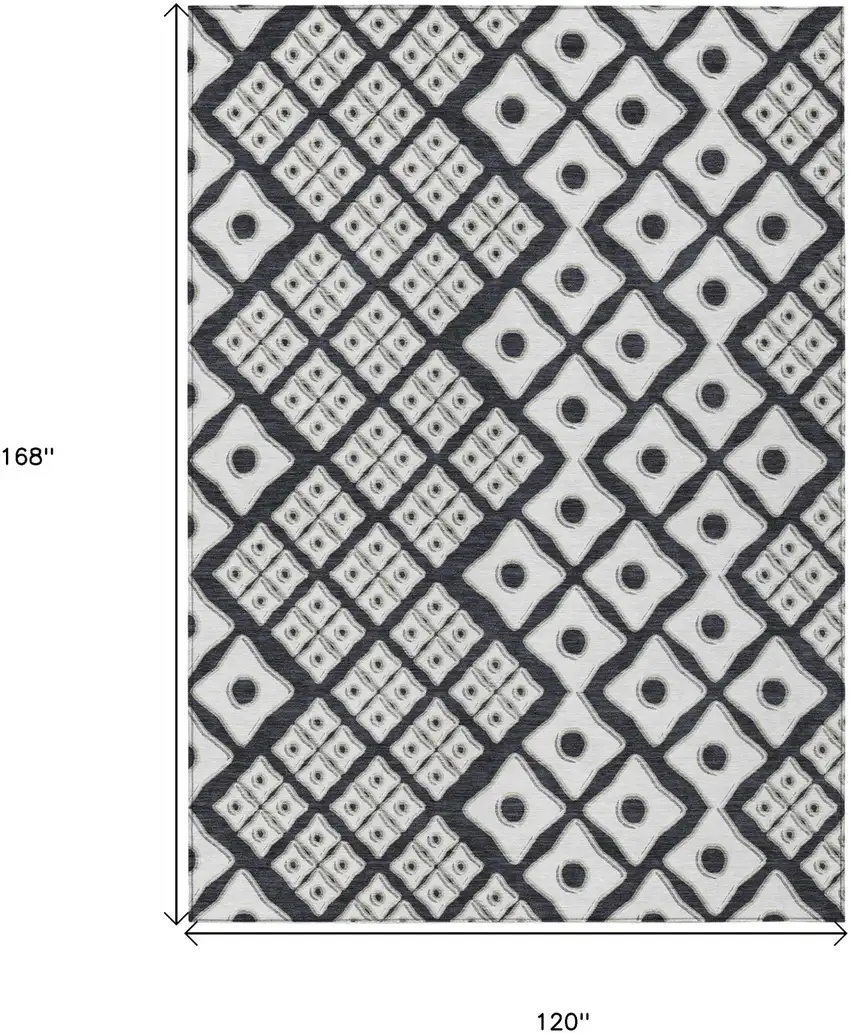 Black And Ivory Geometric Washable Indoor Outdoor Area Rug Photo 3