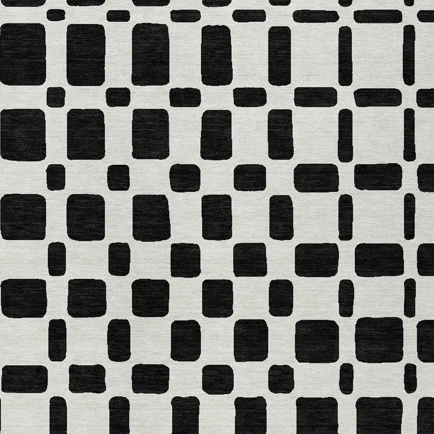 Black And Ivory Geometric Washable Indoor Outdoor Area Rug Photo 6