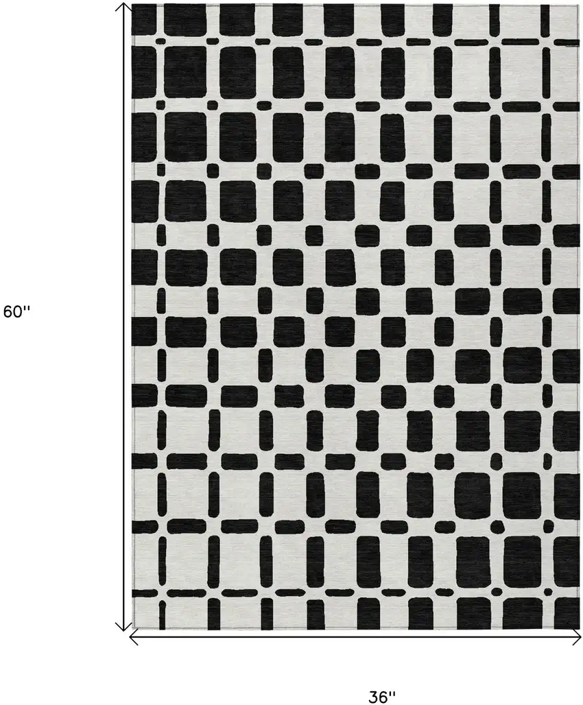 Black And Ivory Geometric Washable Indoor Outdoor Area Rug Photo 3