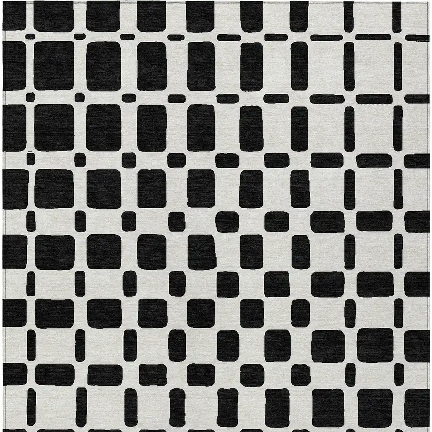 Black And Ivory Geometric Washable Indoor Outdoor Area Rug Photo 6