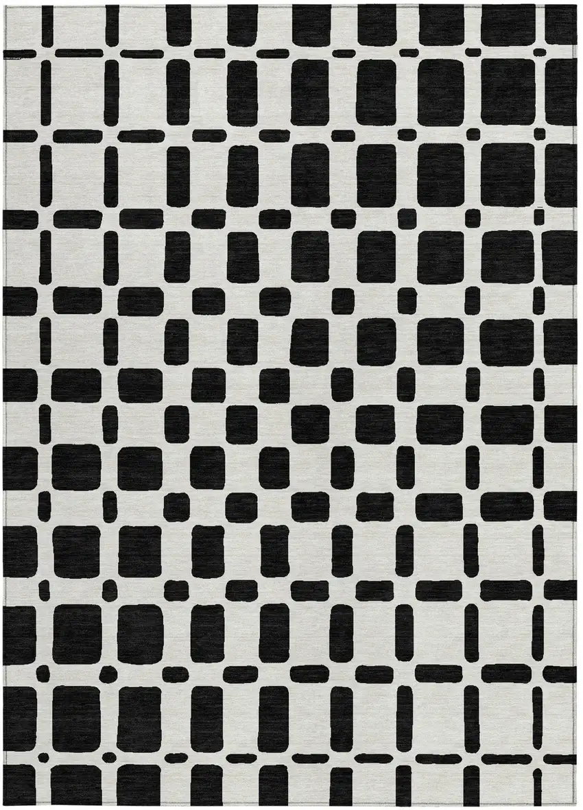 Black And Ivory Geometric Washable Indoor Outdoor Area Rug Photo 7