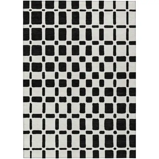 Black And Ivory Geometric Washable Indoor Outdoor Area Rug Photo 2