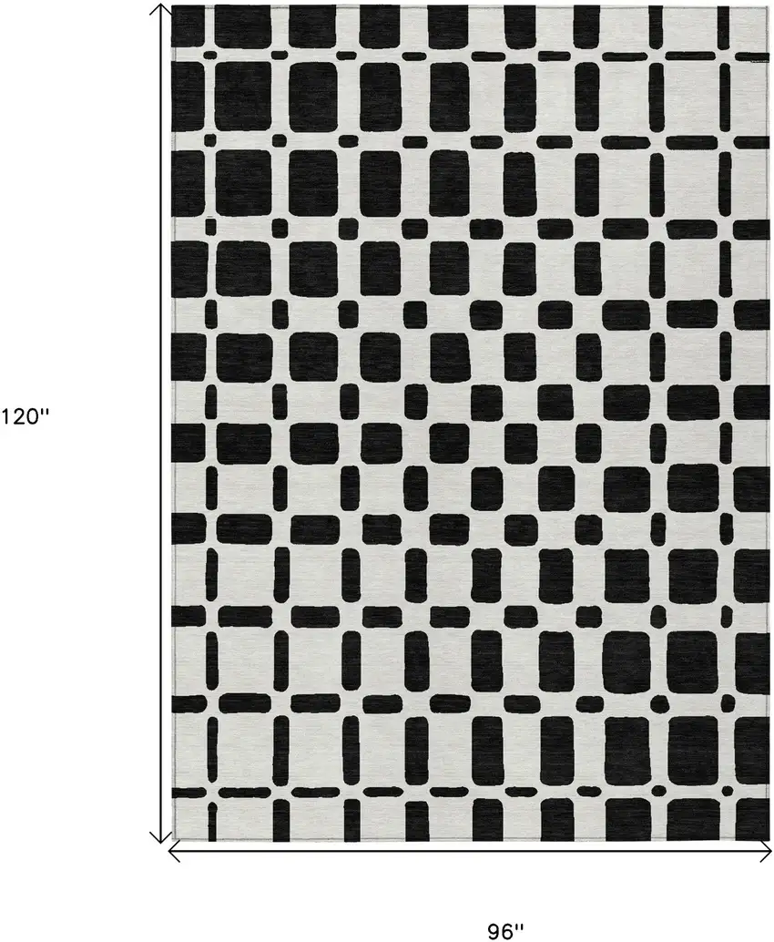 Black And Ivory Geometric Washable Indoor Outdoor Area Rug Photo 3