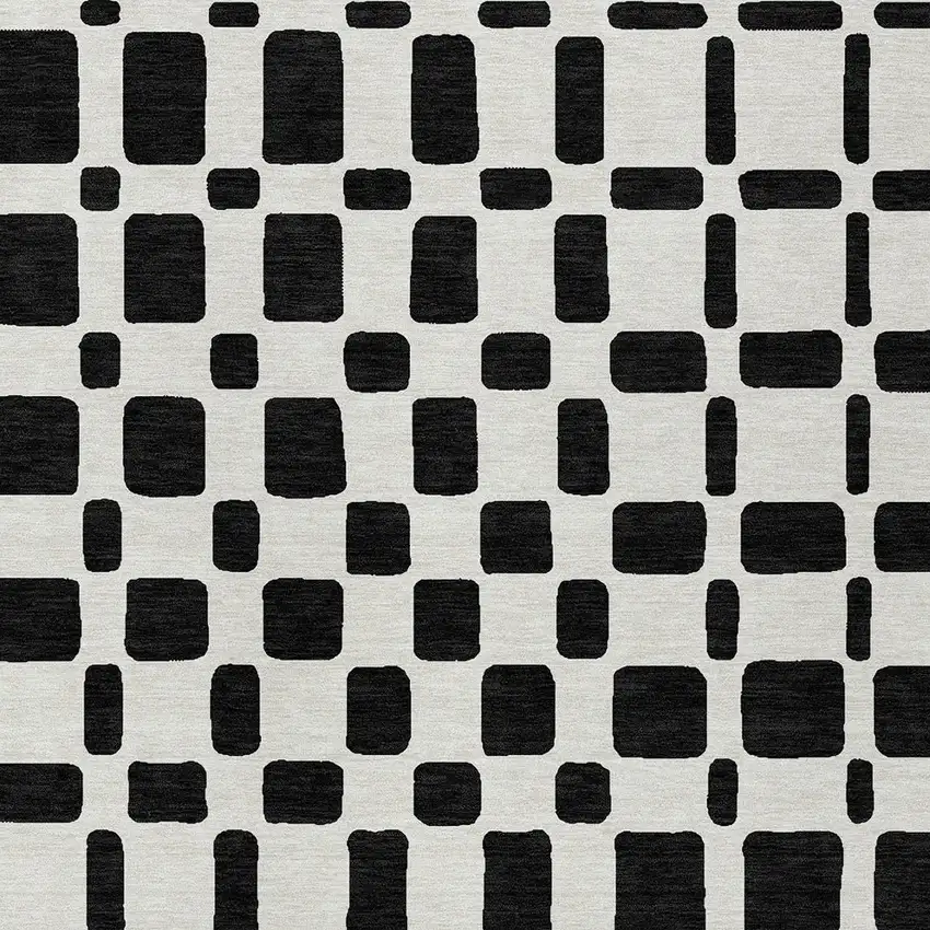 Black And Ivory Geometric Washable Indoor Outdoor Area Rug Photo 6