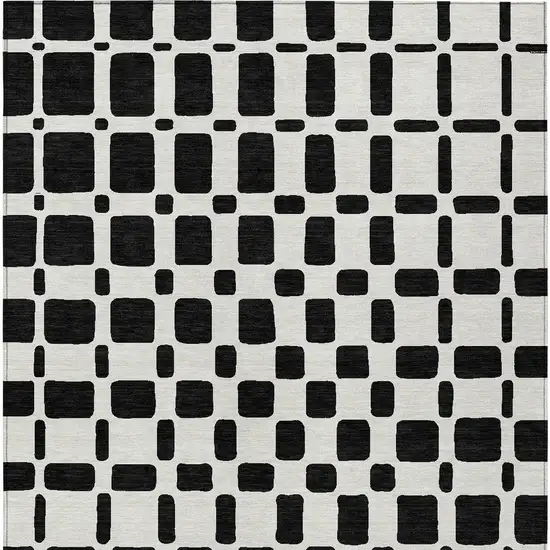 Black And Ivory Geometric Washable Indoor Outdoor Area Rug Photo 6