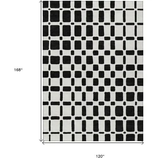 Black And Ivory Geometric Washable Indoor Outdoor Area Rug Photo 3