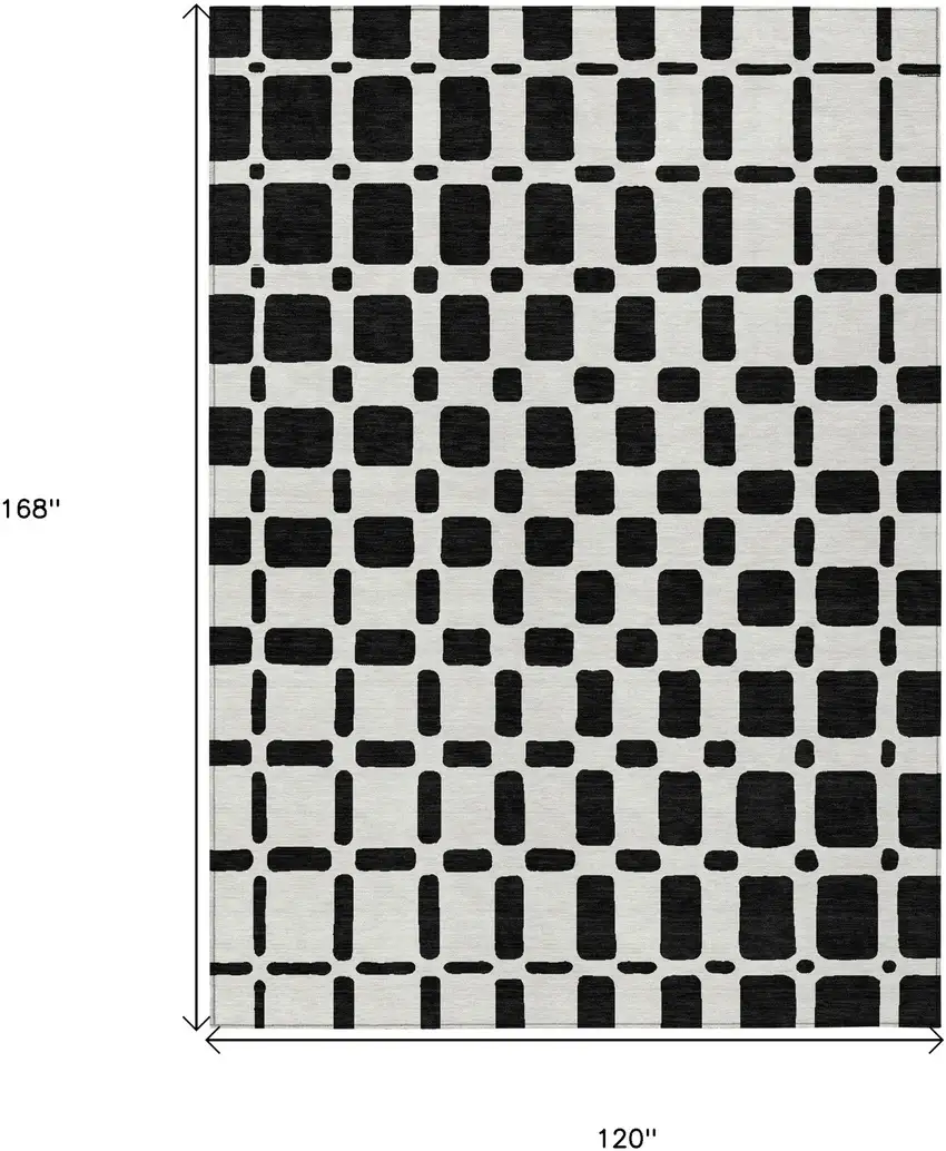Black And Ivory Geometric Washable Indoor Outdoor Area Rug Photo 3