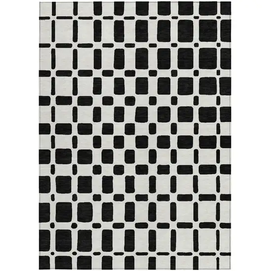 Black And Ivory Geometric Washable Indoor Outdoor Area Rug Photo 7