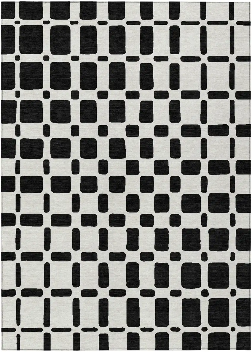 Black And Ivory Geometric Washable Indoor Outdoor Area Rug Photo 2
