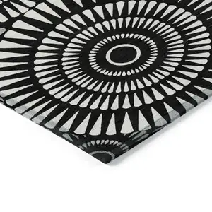 Photo of Black And Ivory Geometric Washable Indoor Outdoor Area Rug