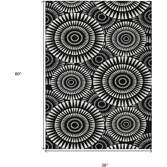 Black And Ivory Geometric Washable Indoor Outdoor Area Rug Photo 3