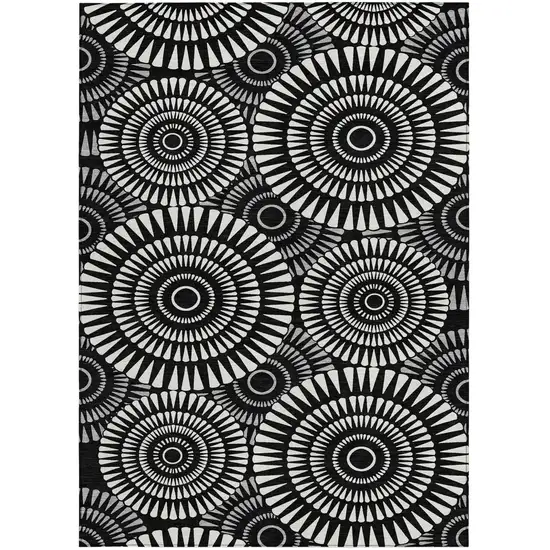 Black And Ivory Geometric Washable Indoor Outdoor Area Rug Photo 8