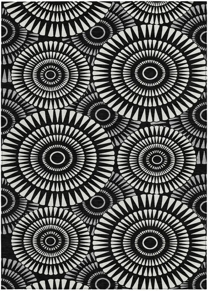 Black And Ivory Geometric Washable Indoor Outdoor Area Rug Photo 8