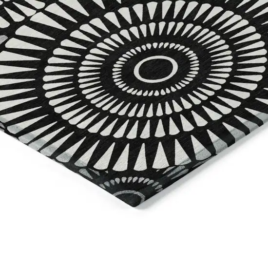 Black And Ivory Geometric Washable Indoor Outdoor Area Rug Photo 5