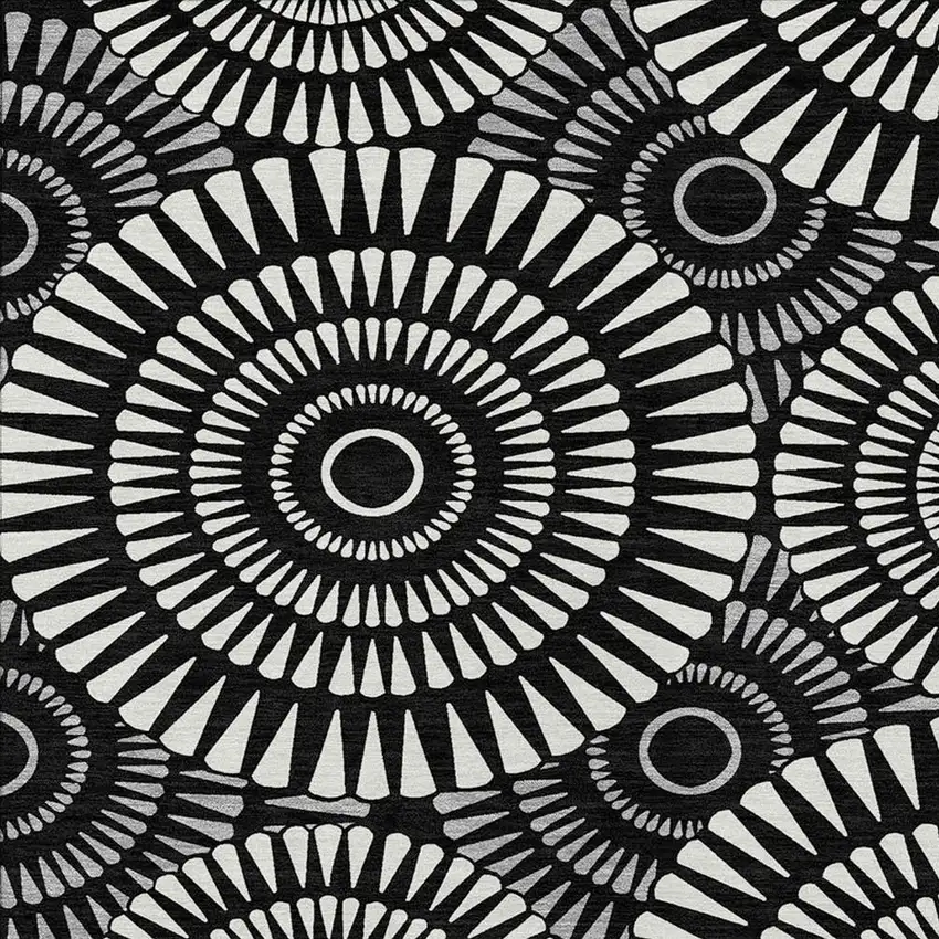 Black And Ivory Geometric Washable Indoor Outdoor Area Rug Photo 8