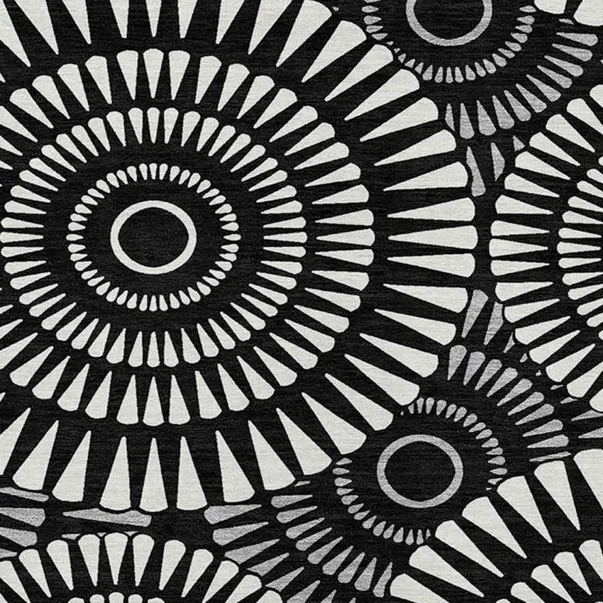 Black And Ivory Geometric Washable Indoor Outdoor Area Rug Photo 7