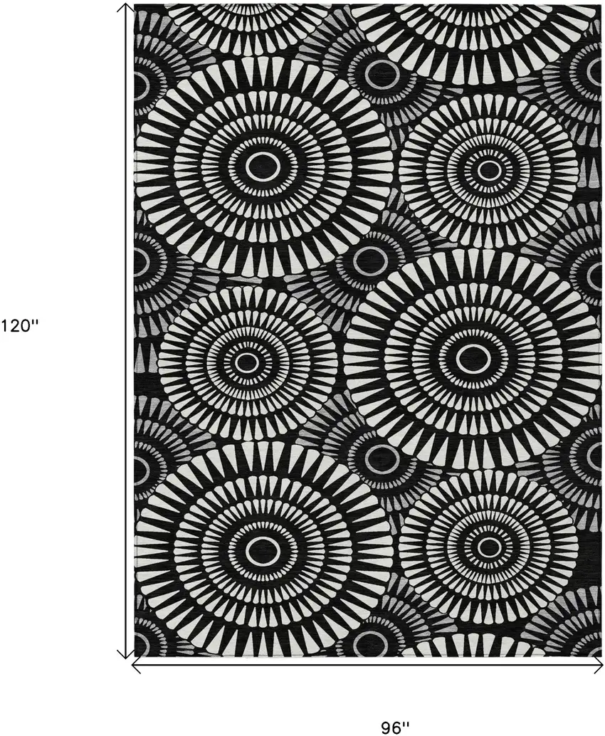 Black And Ivory Geometric Washable Indoor Outdoor Area Rug Photo 3