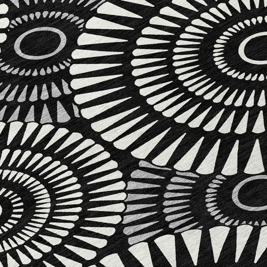 Black And Ivory Geometric Washable Indoor Outdoor Area Rug Photo 6
