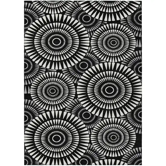 Black And Ivory Geometric Washable Indoor Outdoor Area Rug Photo 2