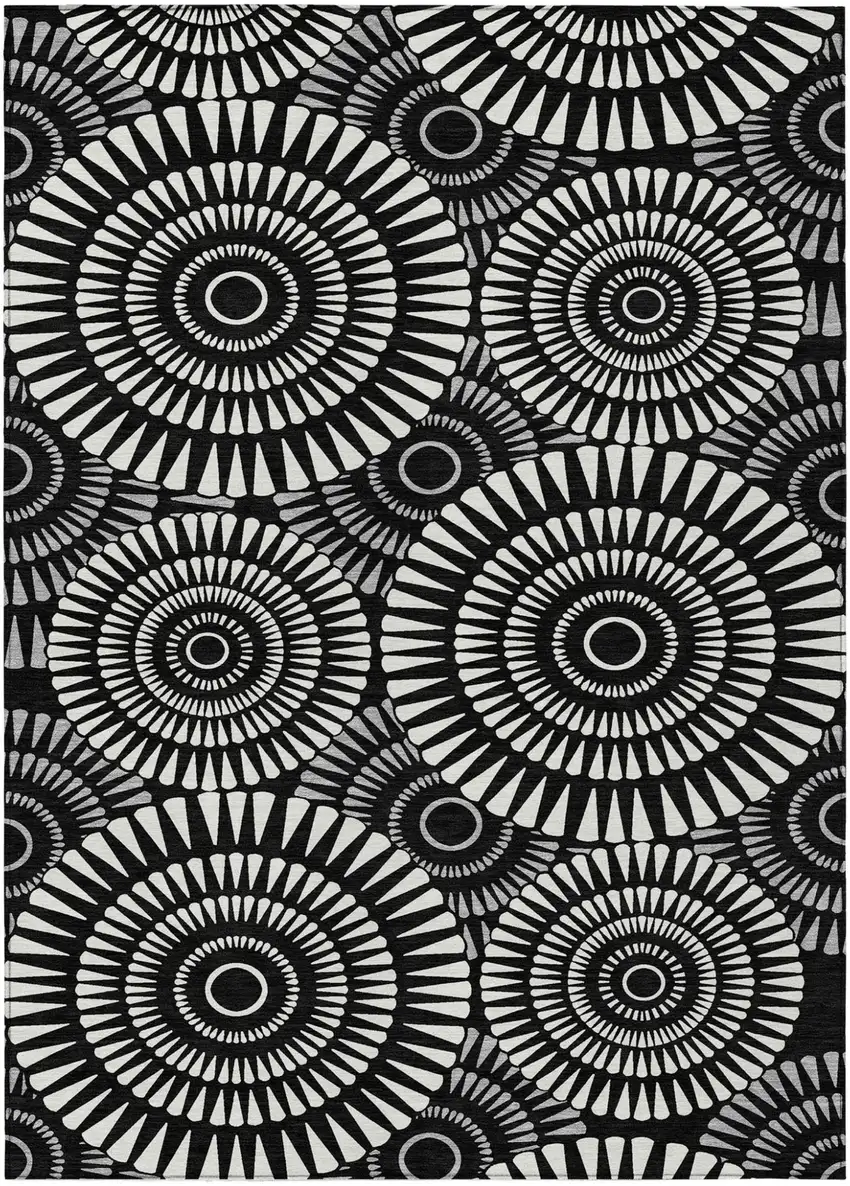 Black And Ivory Geometric Washable Indoor Outdoor Area Rug Photo 2