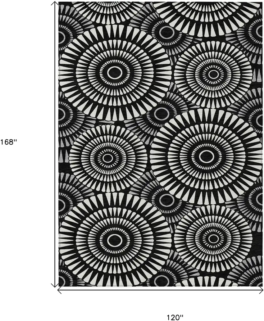 Black And Ivory Geometric Washable Indoor Outdoor Area Rug Photo 3