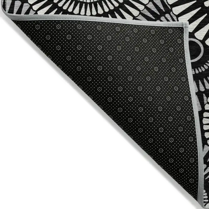 Black And Ivory Geometric Washable Indoor Outdoor Area Rug Photo 4