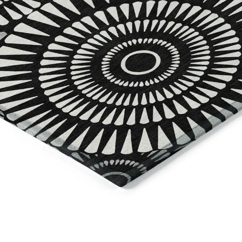 Black And Ivory Geometric Washable Indoor Outdoor Area Rug Photo 5