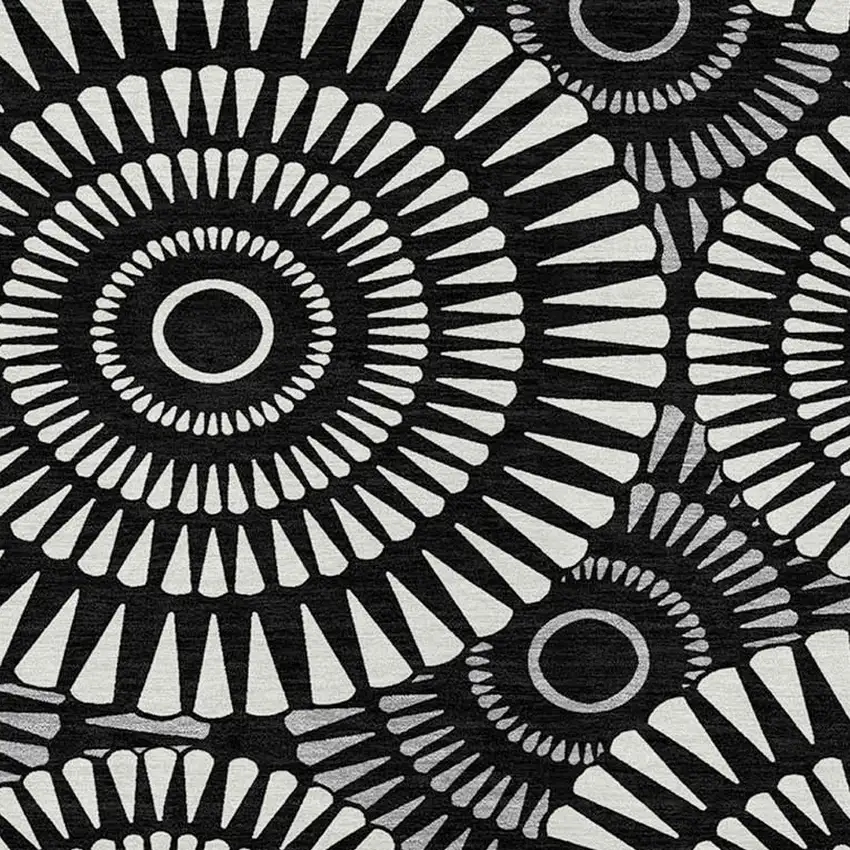 Black And Ivory Geometric Washable Indoor Outdoor Area Rug Photo 7