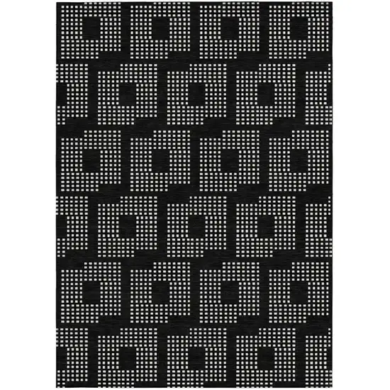 Black And Ivory Geometric Washable Indoor Outdoor Area Rug Photo 7