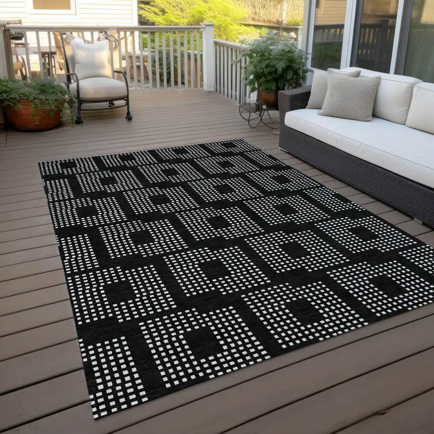 Black And Ivory Geometric Washable Indoor Outdoor Area Rug Photo 8