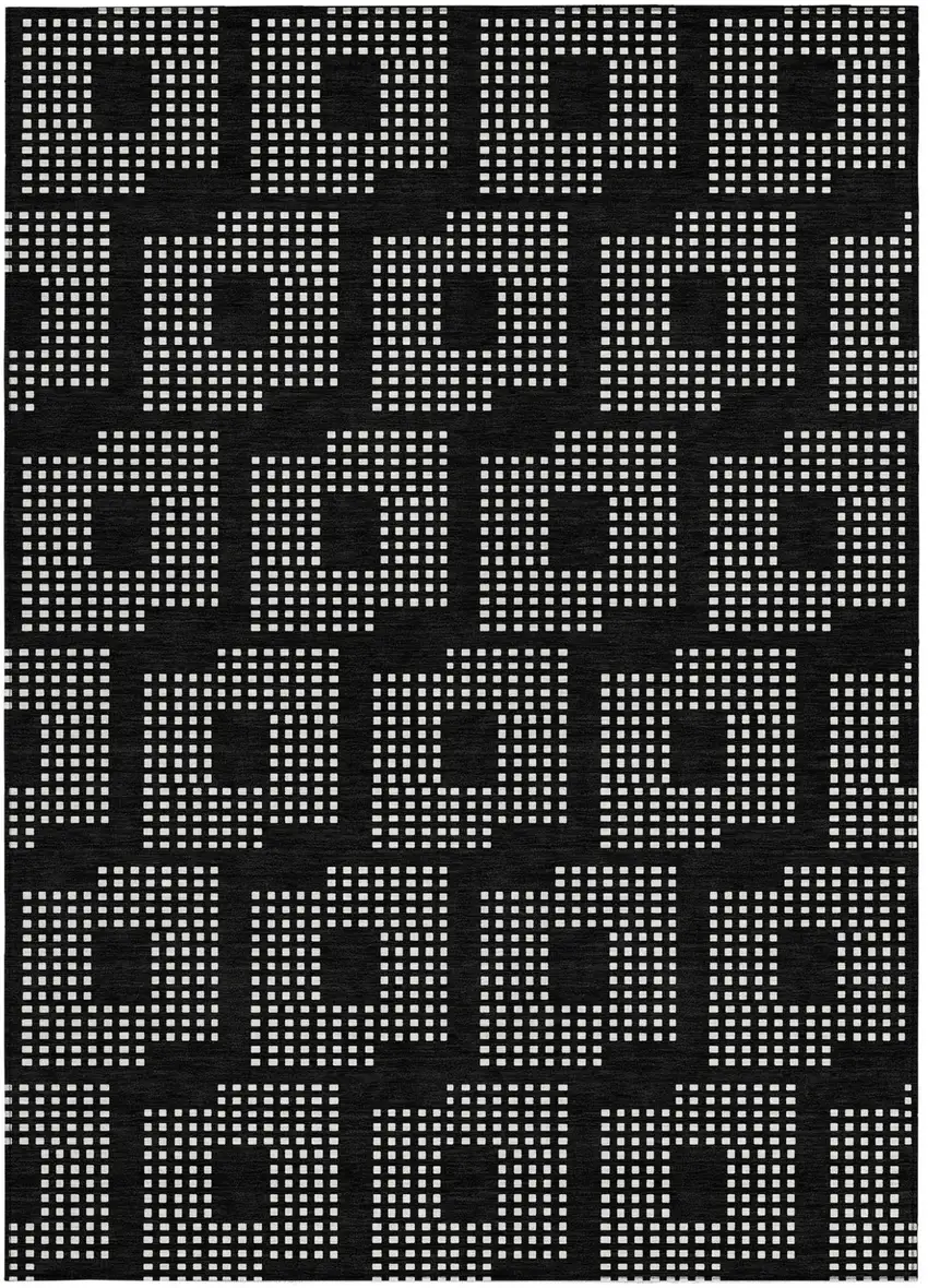 Black And Ivory Geometric Washable Indoor Outdoor Area Rug Photo 6