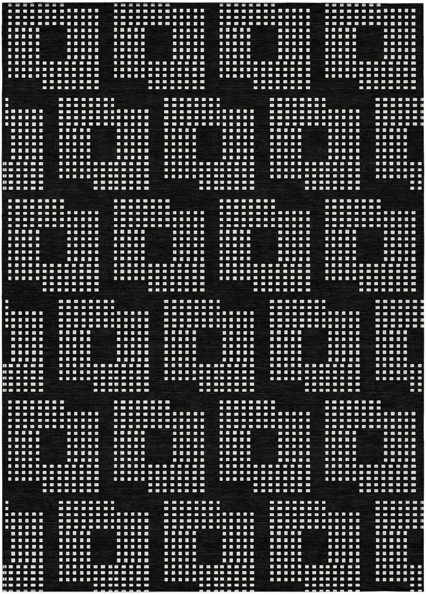 Black And Ivory Geometric Washable Indoor Outdoor Area Rug Photo 2