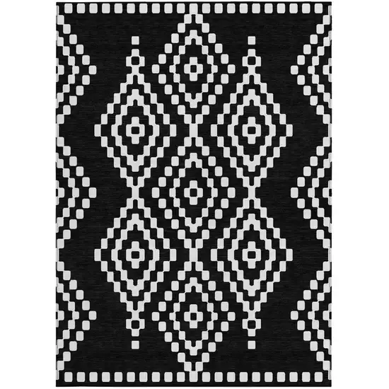 Black And Ivory Geometric Washable Indoor Outdoor Area Rug Photo 7