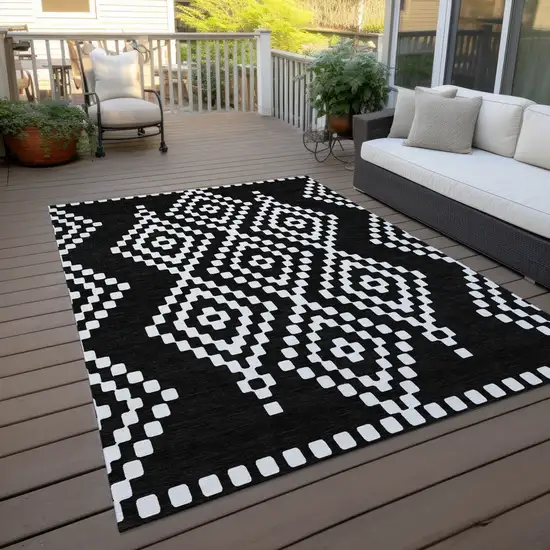 Black And Ivory Geometric Washable Indoor Outdoor Area Rug Photo 9