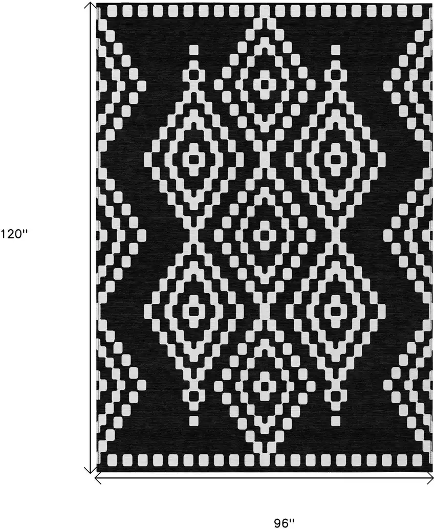 Black And Ivory Geometric Washable Indoor Outdoor Area Rug Photo 3