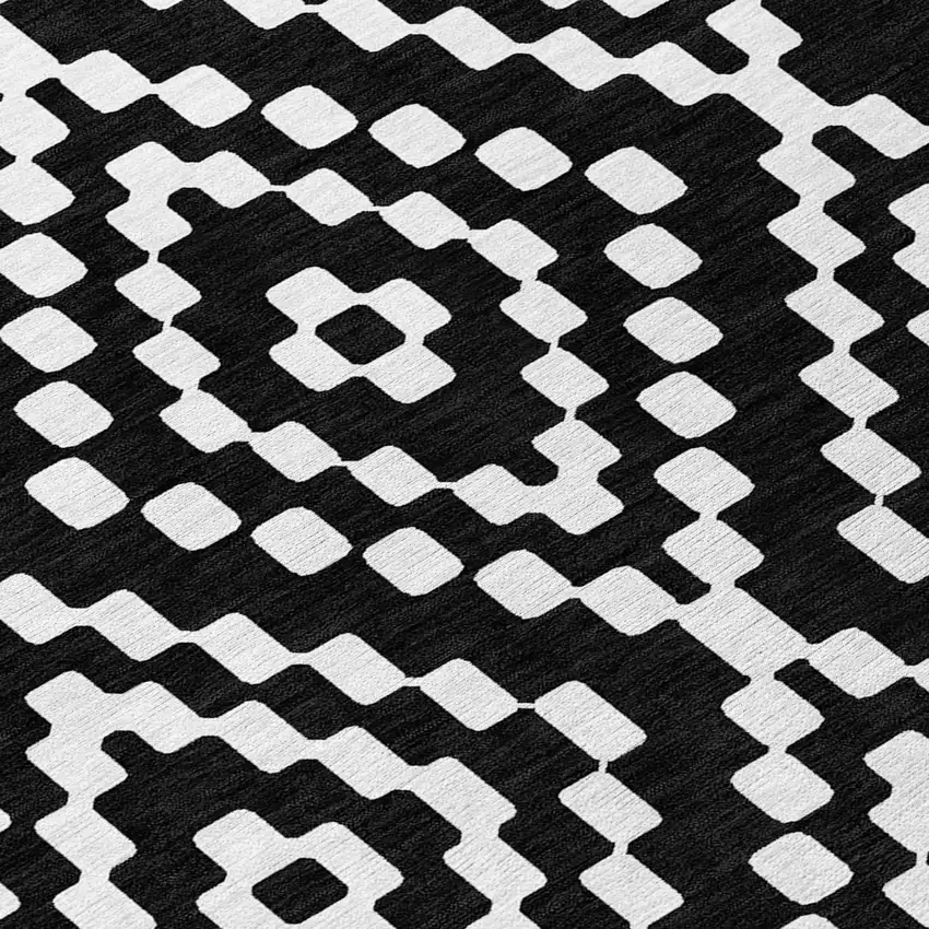 Black And Ivory Geometric Washable Indoor Outdoor Area Rug Photo 5