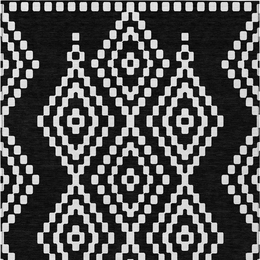Black And Ivory Geometric Washable Indoor Outdoor Area Rug Photo 8