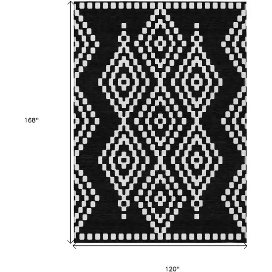 Black And Ivory Geometric Washable Indoor Outdoor Area Rug Photo 3