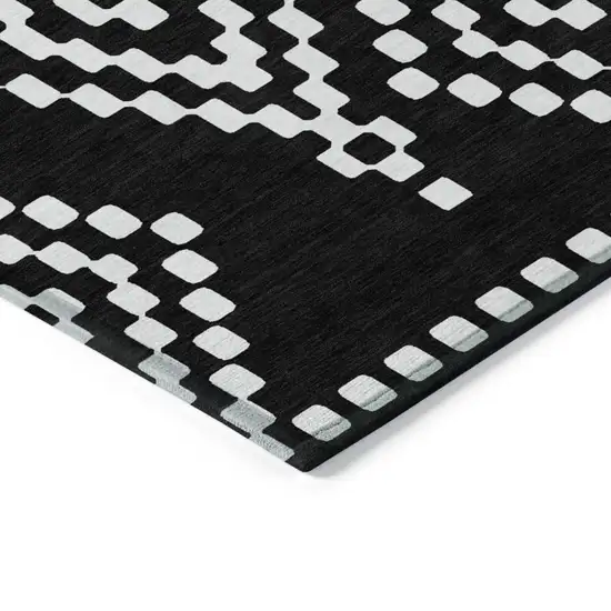 Black And Ivory Geometric Washable Indoor Outdoor Area Rug Photo 6