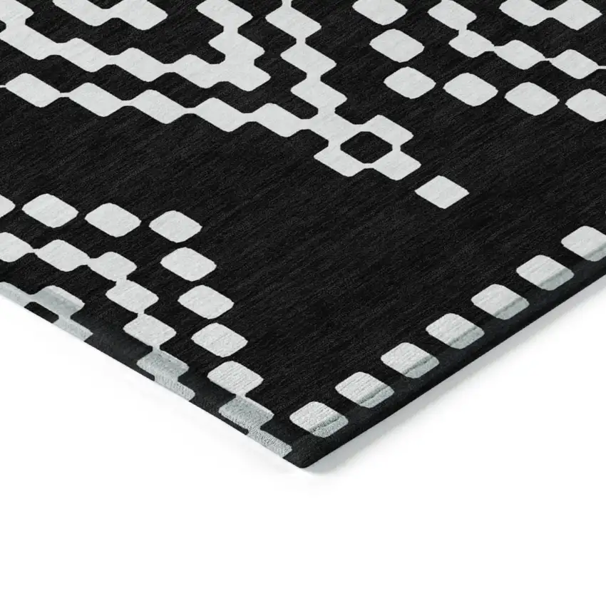 Black And Ivory Geometric Washable Indoor Outdoor Area Rug Photo 6