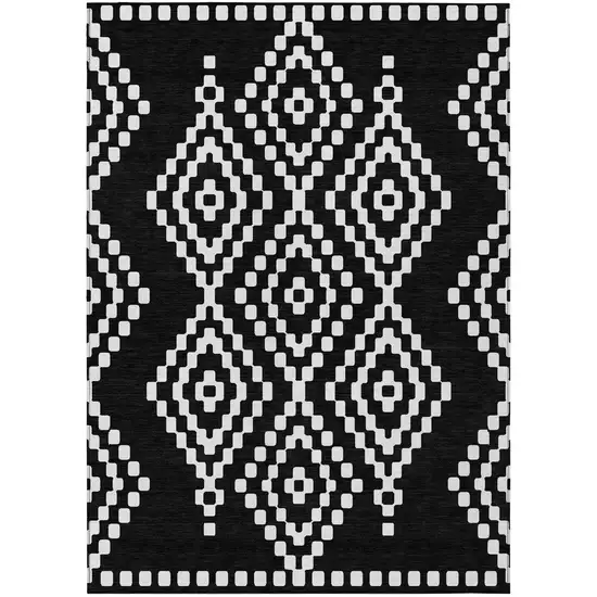 Black And Ivory Geometric Washable Indoor Outdoor Area Rug Photo 2