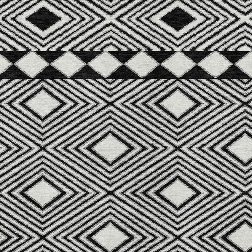 Black And Ivory Geometric Washable Indoor Outdoor Area Rug Photo 6