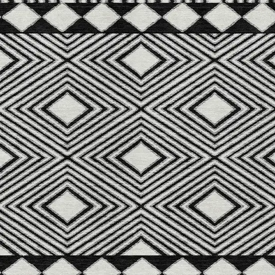 Black And Ivory Geometric Washable Indoor Outdoor Area Rug Photo 6
