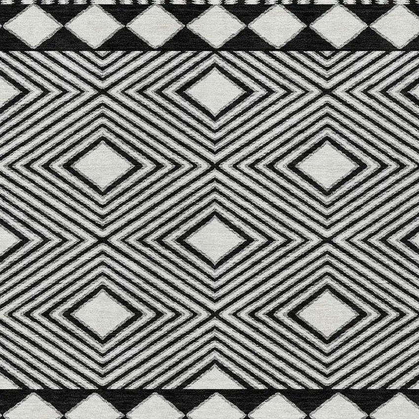 Black And Ivory Geometric Washable Indoor Outdoor Area Rug Photo 6